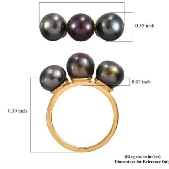 Peacock Pearl 3 Stone Ring 14kYG over 925 silver 9 - Picture 7 of 15